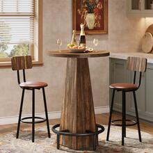 LITTLE TREE Bar Table, 37.4" High Round Pub Table For Small Bars, Dining Room, Kitchen, Rustic Brown (Only Table) - 深棕色 - 查看 3