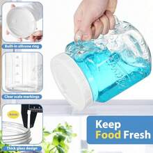 Paquete de 2 tarros de vidrio de boca ancha tarros grandes de albañil de 82 onzas con asas para sellar tarros de conservas para almacenamiento de alimentos avena durante la noche - Por supuesto - Ver 3