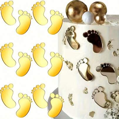 6/12/24pcs,Baby Shower Cake Decoration Featuring Golden Acrylic Toppers, Perfect For Birthday Celebrations And Gender Reveal Parties.