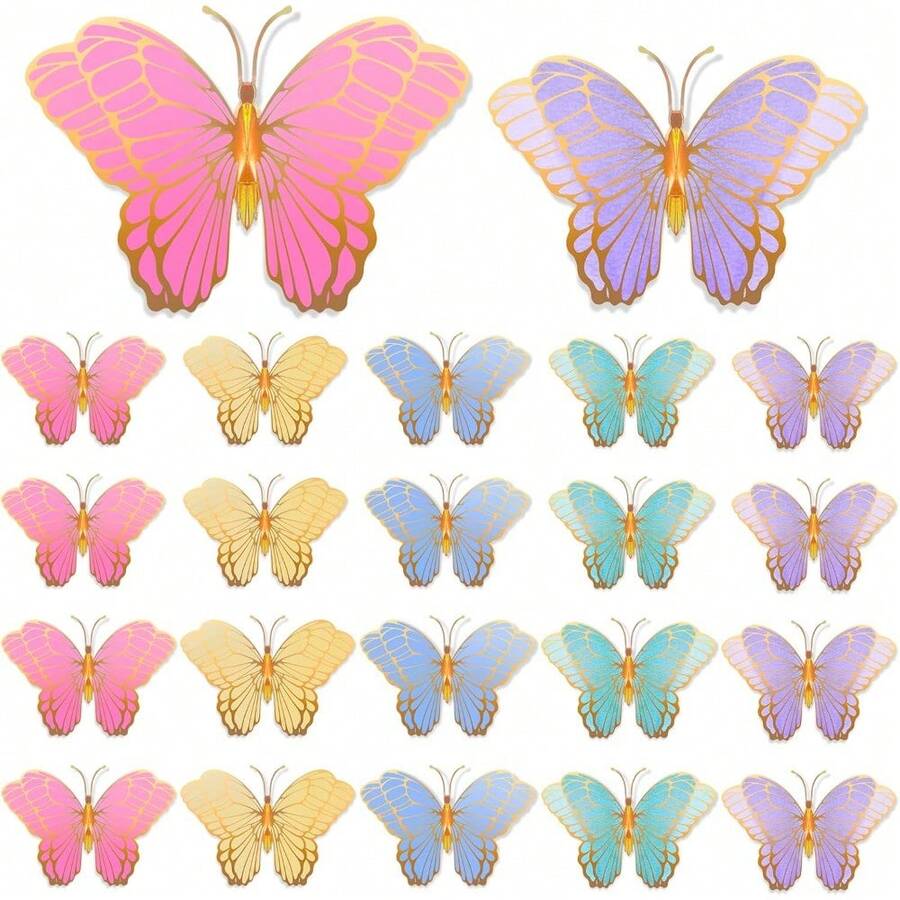 20 Pieces Butterfly Centerpieces for Tables Butterfly Party Decorations 3D Golden Butterfly Table Toppers Centerpiece for Girl Party Birthday Baby Shower (Mix Color,10 x 7 in) - Mezcla de colores - Ver 1