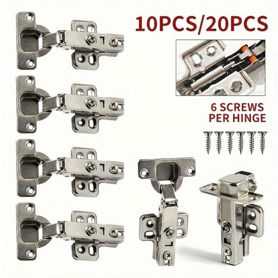 10/20PCS Soft Close Matte Brushed Metal Cabinet Hinges - Surface Mount Damping Hinges For Wardrobe & Kitchen Cabinetry [Soft Close Cabinet Hinges] - Silver - View 1