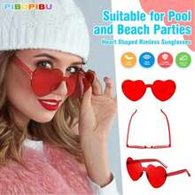 1/12 Pair Frameless Heart & Star Shaped Transparent Candy Color Glasses, Suitable For Party Gifts, Perfect For Pool Party, Beach Party, Summer Party, Birthday Party, Carnival, Fun Activities Or Party Favors, Christmas Party Supplies, Christmas Gifts (Red) - Multicolor - View 4
