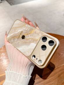 1pc Customized Name, Gold Marble Texture Apple Design Luxury Fashion Large Window Tempered Glass With Lens Protection Matte Finish Phone Case Compatible With IPhone 17/17Pro/17ProMax/17Air/16/16Pro/16ProMax/16Plus/15/15Plus/15Pro/15ProMax/14/14Plus/14Pro/14ProMax/13/13Pro/13ProMax/12/11 Phone Accessories, Full Coverage High-End Protective Cover - Gold - View 7