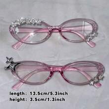 Yabi Y2K Millennium Retro Cute Non-Prescription Pink Cat Eye Glasses Street Photo Artifact - C2 - 查看 4