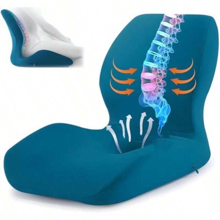 Cojin para Coxis y Ciatica , Cojín de Espalda y de Silla Combinado, Asiento para Silla de Oficina de Memory Foam,Aliviar La Ciática,Con Funda Lavable,Favorece La Circulación,para Oficina y Hogar(default) - Unitalla - Ver 1