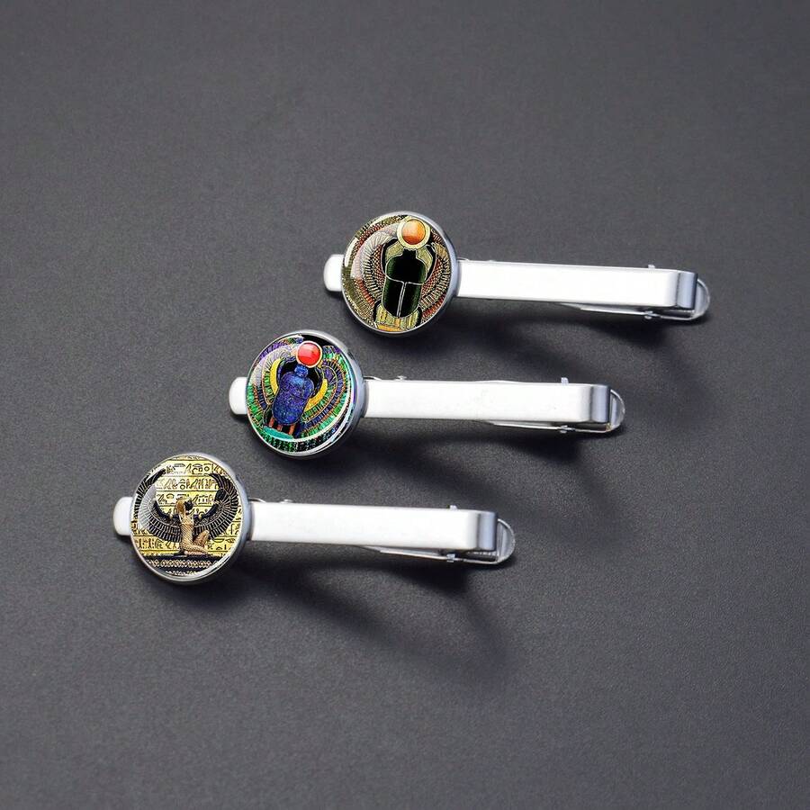 1pc Ancient Egyptian Theme Glass Dome Egyptian Symbol Patterns Tie Clip, Cultural & Historical Men's Formal Accessories - Silver - View 1