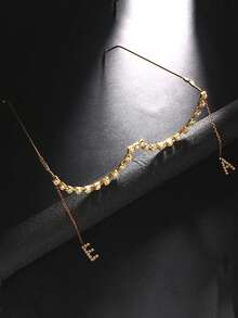 STONEFANS 1pc Fashionable European & American Rhinestone Tassel Eyeglasses Frame, Exaggerated Letter Pendant Eyeglass Frame