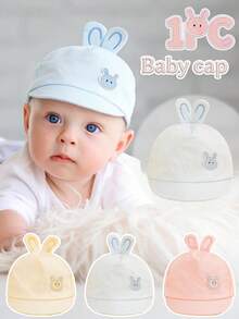 1pc Baby Thin Cute Rabbit Ear + Adorable Rabbit Badge Decor Soft Brim Sun Protection Baseball Cap, Breathable Comfortable Stretchy Non-Restrictive, Suitable For 0-3 Months Newborn Babies Outdoor Use, Multi-Color Options - Multicolor - View 1