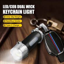 1个高流明手电筒，3种模式，Type-C快充，带红/蓝警示灯，便携式挂钩钥匙扣迷你灯