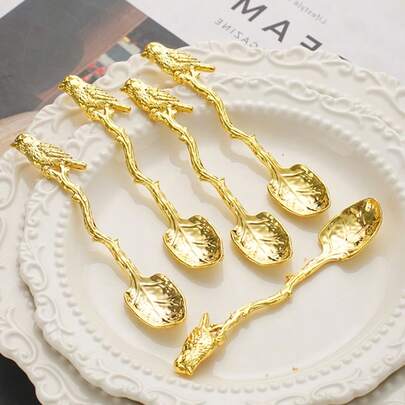 5pcs Delicate Bird Branch Long Handle Coffee Spoon, Vintage Animal Shaped Mixing Tea Spoon, European Forest Style Dessert Cake Spoon, Household Tea Break Tableware