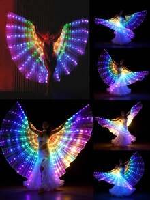 Fluoreszierendes leuchtendes Flügel Kostüm - LED blinkende Auftrittsrequisiten, geeignet für Frauenpartys, Tanzen, Halloween, Weihnachten, Karnevalsbühnenauftritte (Batterien nicht enthalten) - Leuchtender Umhang - Übersicht 2