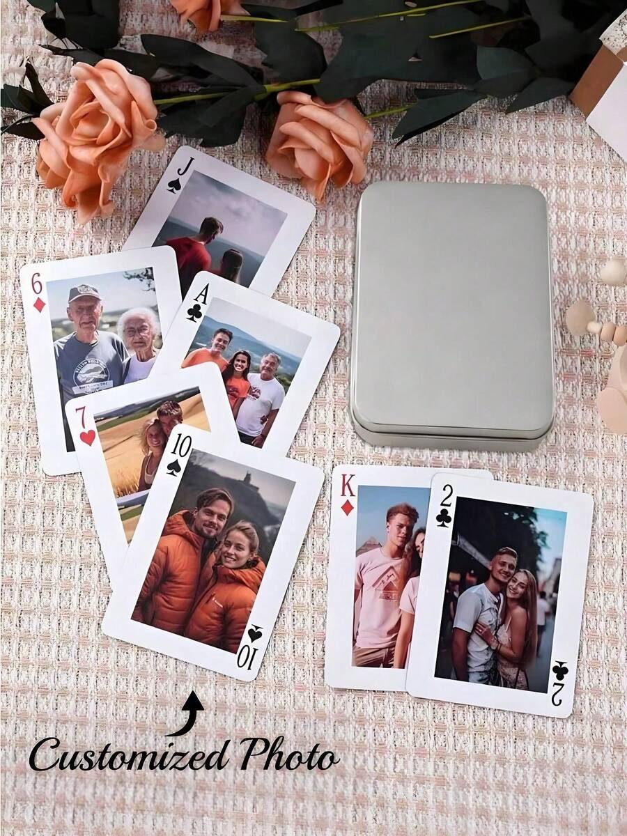 54pcs/Set Customized Photo Playing Cards, Can Customize 6 Photos, Personalized Poker Deck, Customized Game Cards, Anniversary Gift, Valentine's Day Gift, Wedding Memento, Mother's Day Gift, Birthday Gift