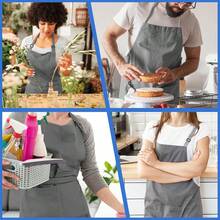 4 Pack Chef Apron, Adjustable Apron With 2 Pockets, Unisex Personalised Apron For CooFKing, Kitchen, Restaurant,Grey - Grey - View 8