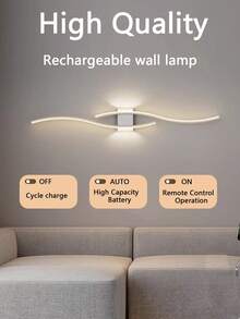 Cordless Wall Sconce With Remote - Modern Wave Pattern, 3 Lighting Modes, Rechargeable, No Wiring Needed, Ideal For Dining Room/Office/Bedroom Ambient Light - Multicolor - View 9