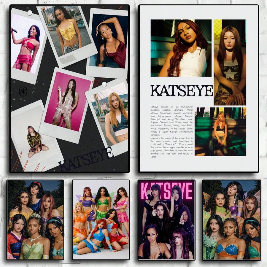 1 张 Katseye 韩国流行乐队音乐团体粉丝海报 Katseye 乐队团体韩国流行明星海报帆布画墙面艺术房间家居装饰无框 - 彩色 - 查看 1