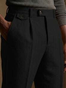 Mens Slim Fit Herringbone Tweed Wool Plaid Trousers Retro Dress Business Suit Pants - 黑色 - 查看 1