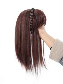 一体式防滑合成假发，带刘海发箍，女士适用，遮盖发际线和白发，自然隐形超薄刘海假发发箍，发带，发圈，合成直刘海和发片，发饰，女士发箍 - 彩色 - 查看 12