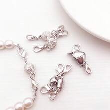 5pcs Magnetic Necklace Clasp & Closure Set, Gold & Silver Spring Clasp, Pearl Chain Extender, Various Shapes Incl. Rhinestone, Ball, Heart, Cylinder, Jewelry Magnetic Lock Converter - Multicolor - View 3