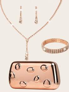 LETODE Rhinestone Jewelry Set Bling Necklace Earrings Bracelets Set For Women Evening Clutch Bag Bridal Wedding Evening Bag Acrylic Rose Gold Plating Handbag Fashion Metal Decoration Purses For Women Prom With Detachable Metal Chain For Wedding And Party Shoulder Bag For Women Clutch Purses For Ladies Bag Women's Handheld Evening Bag Versatile Handheld Bag Cocktail Party Wedding New Wallet Banquet Bag - Rose Gold - View 5