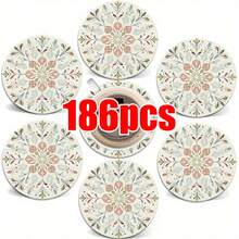 6pcs/Set Bohemian Floral Pattern Round Wooden Coasters, Decorative Drink Coasters For Beverages, Wine And Beer, Home And Party Decor, Great Housewarming Gift, Coffee Table Decoration | Bohemian Style | Wooden Coasters, Available In 1 Set, 2 Sets Or 3 Sets - White - View 13