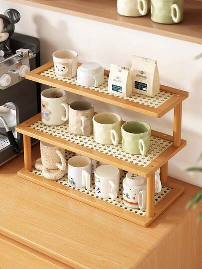 1pc 3-Tier Bamboo Kitchen Organizer Rack, Multifunctional Desktop Cup Holder And Tea Shelf, Dining Room Storage Rack, Large Capacity Spice Rack, Utensil Rack, Coffee Machine & Bean Storage Rack, Bottle Holder, Available In 2 Styles, Drip-Dry, Breathable And Moisture-Proof, Suitable For Kitchen, Dining Room, Coffee Bar, Living Room Desktop Display And Storage