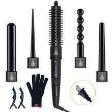 HONGYUPRO Set Alat Pengeriting Rambut 5-in-1, Termasuk Kepala Sikat 32mm, Bola 25mm, Laras yang Dapat Diganti 18-25mm, 9-18mm, Mudah Dioperasikan, Dengan Lampu LED dan 2 Pengaturan Suhu, Termasuk 1 Sarung Tangan Pelindung, 2 Jepit Rambut - Hitam - View 9