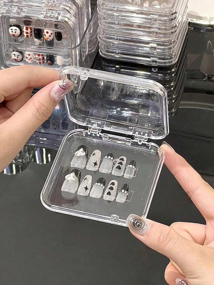 24pcs Transparent Nail Art Storage Box, Plastic False Nail Display With Safety Lock Lid, Stackable Nail Organizer Press-On Nails, Acrylic Nail Tips, Nail Decorations And Salon Accessories, Great Women, Holidays - Clear - View 1