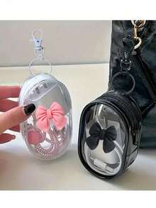 1/2 piezas Organizador de cables transparente y creativo con forma de corazón y moño, caja de almacenamiento portátil para cargador y auriculares para teléfono - Multicolor - Ver 1