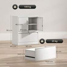 Lockable Steel Filing Cabinet/Office Cabinet With 2 Doors And Adjustable Shelves, White