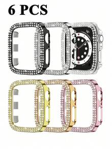 6pcs Diamond Protective Case Set, Compatible With Series SE/11/10/9/8/7/6/5/4/3/2/1 (38/40/41/42/44/45/46/49mm), Diamond Protection Screen, Hard PC Frame - Multicolor - View 13