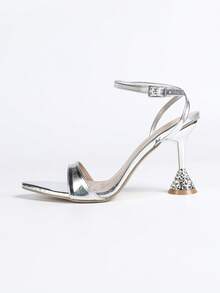 Giày sandal cao gót mũi nhọn màu bạc ánh kim sang trọng dành cho nữ, kiểu dáng quyến rũ, gợi cảm, thích hợp cho các bữa tiệc mùa hè, đám cưới, sự kiện ngoài trời và mặc hàng ngày. - Bạc - Xem 6