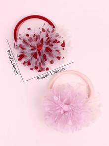 2个装心形网纱蝴蝶结发带，适合宝宝情人节，红色粉色网纱蝴蝶结发箍，适合幼儿、婴儿、新生儿，可爱心形薄纱蝴蝶结发带，宝宝情人节派对头饰，儿童宝宝发饰 - 彩色 - 查看 8