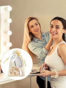 Brodark 4pcs Gold Air Cushion Mini Combs & Yellow Hair Ties, Includes Thank You Card And Drawstring Bag, Wedding Favors, Suitable For Bridal Party, Bachelorette Party, Birthday, Back To School, Mother's Day, Valentine's Day Gifts For Girlfriend - Multicolor - View 5