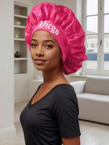 1 pieza Gorro impreso con 12 constelaciones Gorra personalizada de satén de ala ancha con elástico para el cabello rizado y liso (patrón de impresión aleatorio) - Rosa roja SM10-1 - Ver 8
