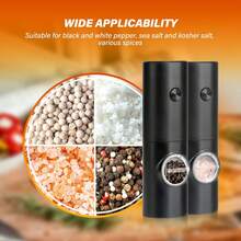 2pcs Electric Salt And Pepper Grinder Set, Adjustable Coarseness, Automatic Salt And Pepper Grinder With Base, Reusable, One-Handed Operation, Pepper Grinder Refillable, Suitable For Kitchen, Camping, BBQ, Kitchen Gadget, Kitchen Accessories, Electronic Spice Grinder With Decorative Base - Black - View 8