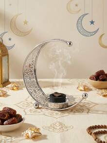 Metal Moon Incense Burner, Moon Bakhoor Burner Decoration Candelabra Dining Table Decor Fashion Home Decor Candlestick, Incense Holders, Elegant Aromatherapy Diffuser For Home Decor, Smokeless Fragrance Holder Perfect For Living Room, Bedroom, Yoga Studio, Meditation Space, Unique Incense Holder Made For Fragrance Lovers, Personalized Souvenir Gift An Ideal Gift For Friends, It Makes The Perfect Present For Family And Friends - Silver - View 13