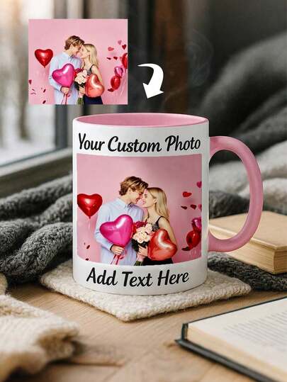 Customizable 11oz Ceramic Coffee Mug, Can Print Your Photos, Text And Logos, Holiday Commemorative Cup, High Quality Reusable, Ideal Gift For Office, Home, Father's Day, Valentine's Day, Birthday, Engagement, Wedding, Graduation (Single-Sided/Double-Sided), Best Choice For Valentine's Day