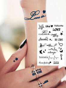 CAT QUEEN ART 6张/1张半永久纹身贴纸，小巧精致的Y2K元素，浪漫玫瑰、星星、月亮、小鸟、钻石、羽毛图案，临时假纹身贴纸，适合DIY嘉年华、情人节、派对礼物，可贴于手腕、脚踝、肩膀、脖子、锁骨等部位，可维持1-2周，不褪色、不反光、防水，逼真纹身贴纸。