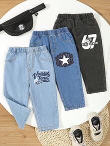 3pcs/Set Toddler Boys' Casual Street Style Fashionable Comfortable Versatile Denim Jeans Outfit, Summer New Arrival - Multicolor - View 1