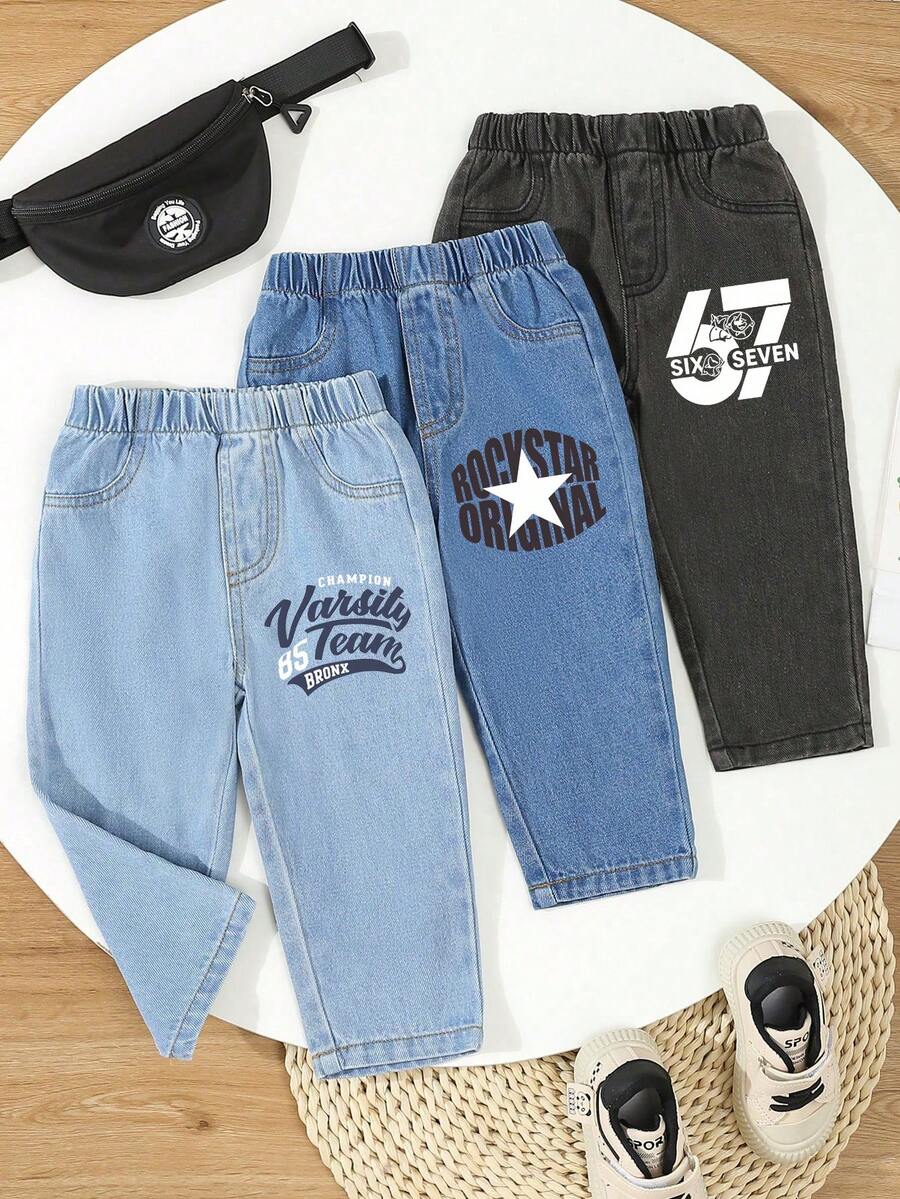 3pcs/Set Toddler Boys' Casual Street Style Fashionable Comfortable Versatile Denim Jeans Outfit, Summer New Arrival - Multicolor - View 1