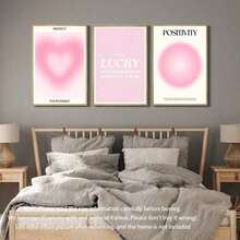 三件套，帆布画和海报，已装裱，可直接悬挂，“我很幸运，一切都对我有利”，心理健康，粉色光晕渐变艺术，极简主义，家居装饰，墙面艺术，房间装饰，创意礼物，客厅，卧室，餐厅，办公室礼物，生日和毕业礼物 - 彩色 - 查看 6