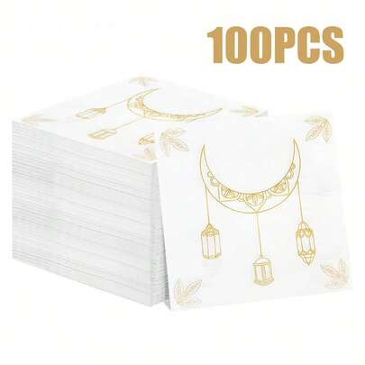 100/60/20 st. 13 * 13 tums engångsservetter med Ramadan-tema, prydda med ett gyllene månlyktemönster. Första valet för Ramadan är servetter, bankettdekorationspapper, bröllopstillbehör, familjesammankomster och restaurangdekorationspapper.