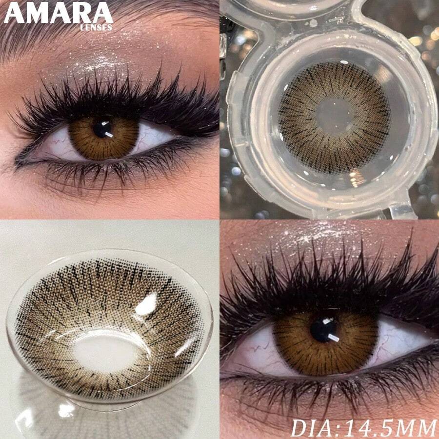 AMARA 1 Pair Brown Soft Lenses, Eye Makeup Beauty - Beautifying - 1 Year Lifespan, Suitable For Daily Wear, Perfect For Christmas/Valentine's Day