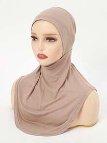 1pc Women's Fashion Solid Color Elastic Chin Cover Neck Warmer Scarf,Beach,Holiday - Light Khaki - View 5