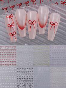 Bộ 8 miếng dán móng tay hình nơ lãng mạn, màu đỏ, bạc, vàng, đen, trắng với hiệu ứng hologram, thích hợp cho ngày Valentine, đám cưới, trang trí móng tay hàng ngày, miếng dán móng tay hình nơ đỏ tự dính, dành cho móng tay của phụ nữ và bé gái. - Nhiều màu - Xem 10