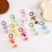 1pc Bow Tie Big Ear Plush Keychain, DIY Candy Color Beads & Pom Pom Phone Lanyard, With Cute Pendant, Minimalist Bag Accessory - Furry Balls + M & M's - View 4