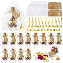 Set Tea Party Favors Glass Tea Jar Teaspoon Organza Bag Gift Tag Rope Wedding Gifts For Guests Wedding Party Favors Dried Flower Included - 如圖 - 查看 1