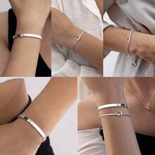 Set Of 2 Luxury Women's Bracelets: Heart-Shaped Knot Bracelet + Plain Metal Bracelet - 銀色 - 查看 3