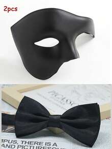 男士半脸面具+领带套装（2件套），化装舞会服装道具，半脸面具配领带，威尼斯风格面具和新郎领带婚礼服饰套装，化装舞会优雅配饰 - 彩色 - 查看 6