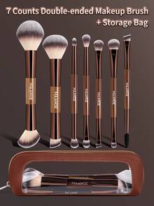 MAANGE Set de 1/5/7 piezas de brochas de maquillaje profesionales de tubo de aluminio suave con bolsa de almacenamiento, incluye brocha de base, brocha de sombra de ojos, brocha de polvo, brocha de cejas, brocha de mezcla, brocha de iluminador, para uso diario y viajes, accesorios de maquillaje, regalo para amigos